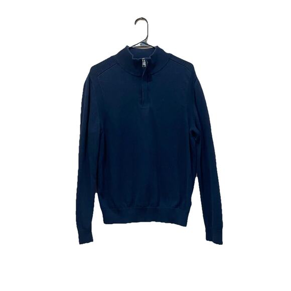 Hugo Boss Sweater 100% Wool grandpa Navy Blue Half Zip Sz M Classy Sophisticated - Picture 3 of 15